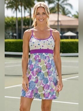 Lola Purple Navy Green Circle Print Racerback Golf Tennis Athletic Dress